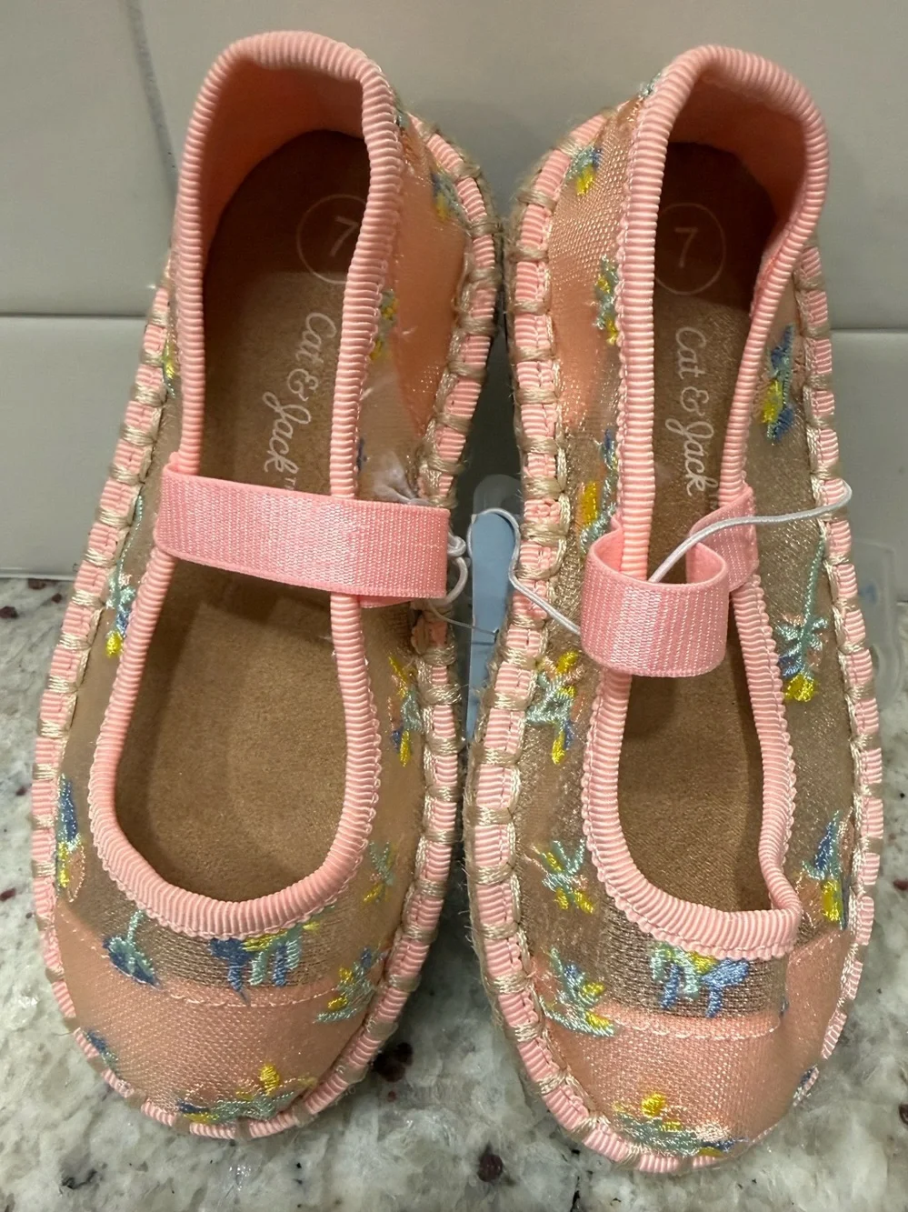 Cat & Jack Peach Pink Floral Mary Jane Slip-On Shoes Size 7 NWT